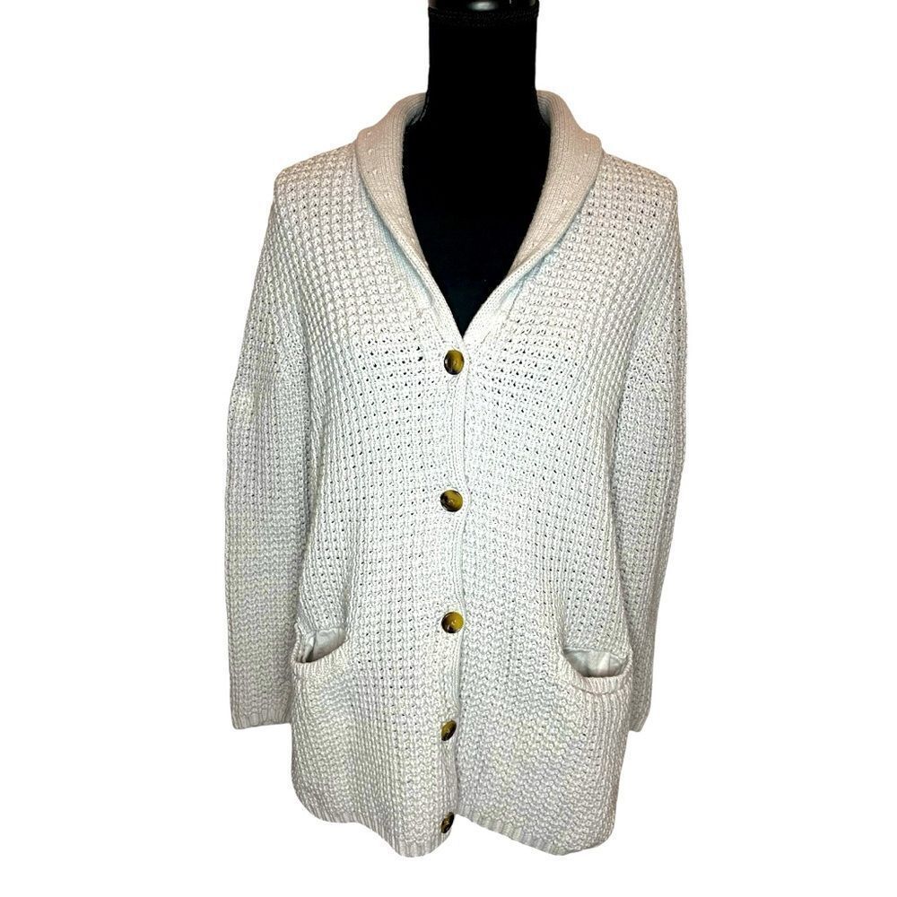 LANDS END PALE LIGHT BLUE CHUNKY KNIT BUTTON WINTER CARDIGAN WOMENS SIZE MEDIUM